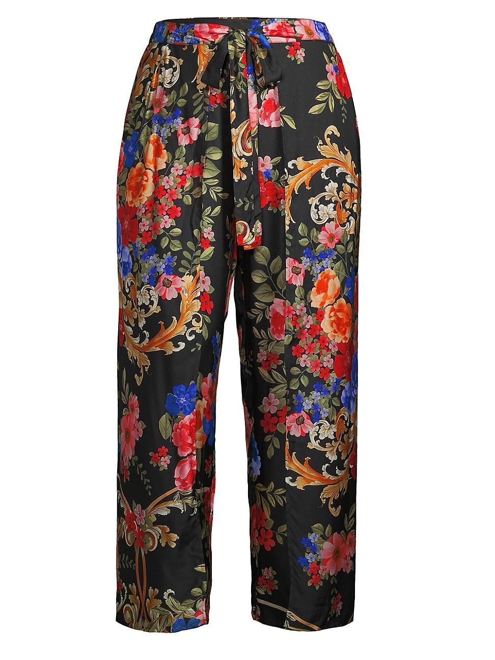 Womens Black Royal Floral Pants Product Image