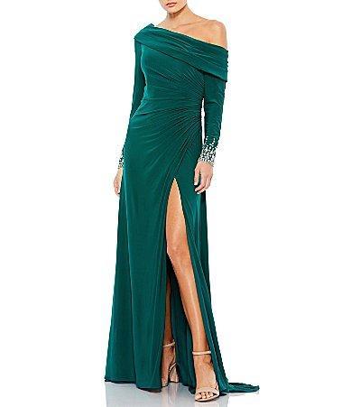 Womens Asymmetrical Jeweled Gown Product Image