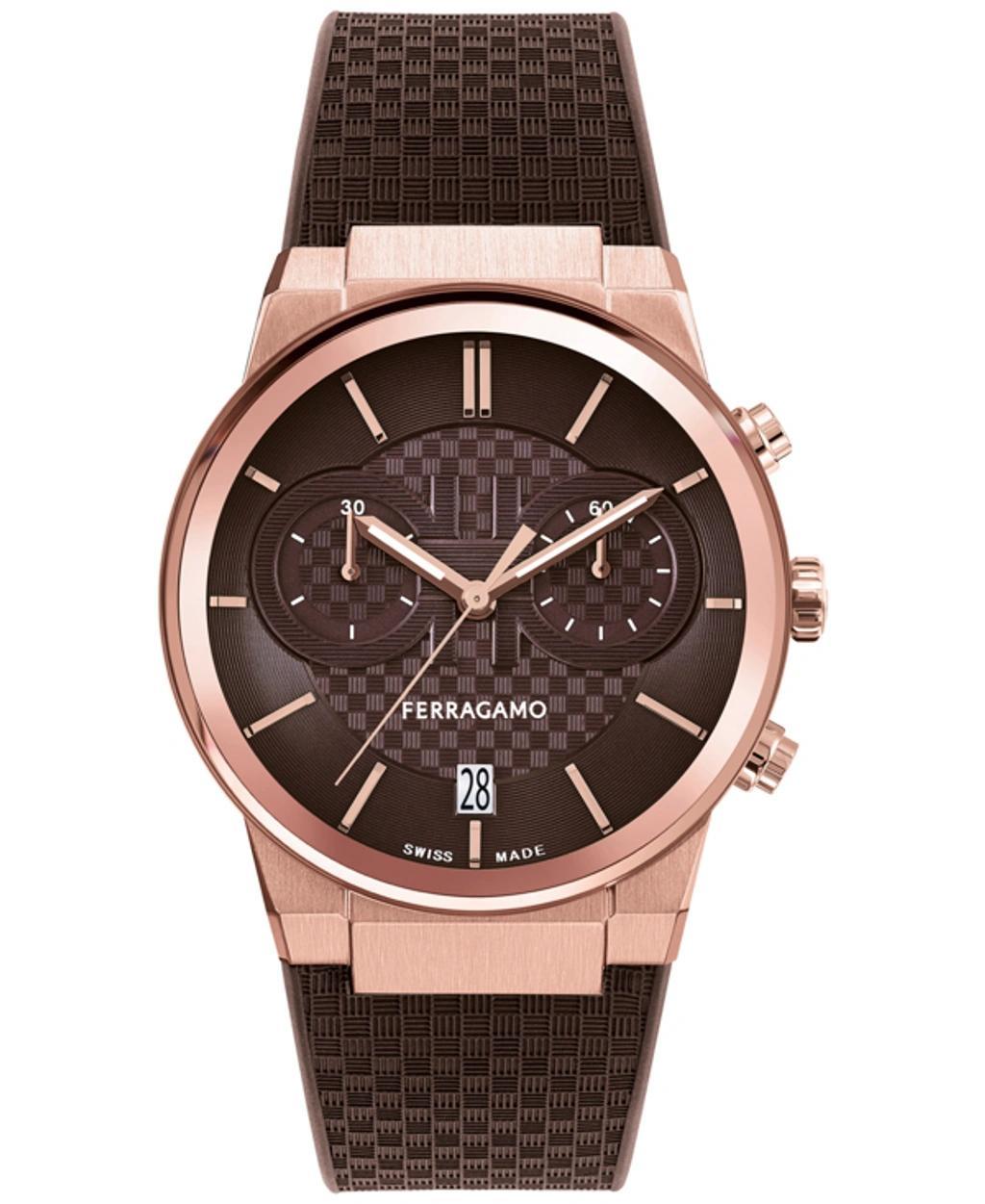 FERRAGAMO Men's Rose-goldtone Stainless Steel & Silicone Chronograph Watch/41mm In Ip Rose Gold/brown Product Image