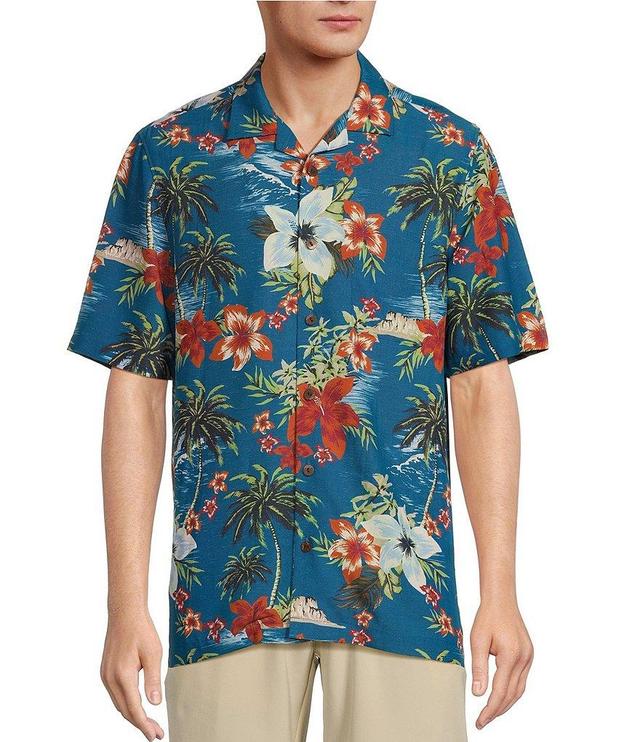 Caribbean Tropical Paradise Beach Printed Short Sleeve Woven Shirt Product Image