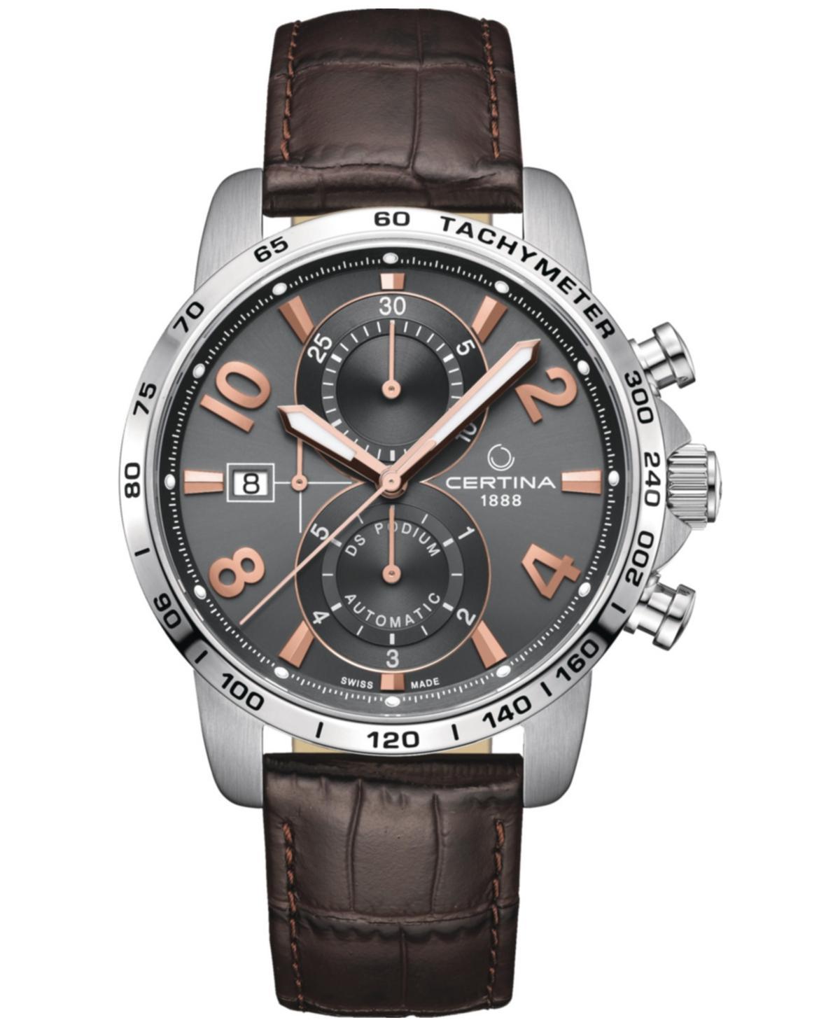 Certina Mens Swiss Automatic Chronograph Ds Podium Brown Leather Strap Watch 44mm Product Image