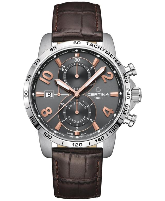 Certina Mens Swiss Automatic Chronograph Ds Podium Brown Leather Strap Watch 44mm Product Image