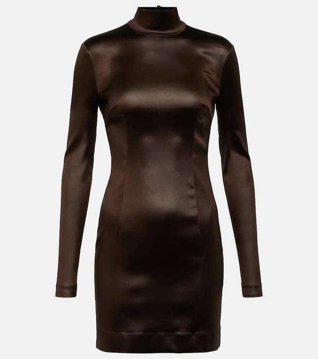 DOLCE & GABBANA Mockneck Satin Minidress In Brown Product Image