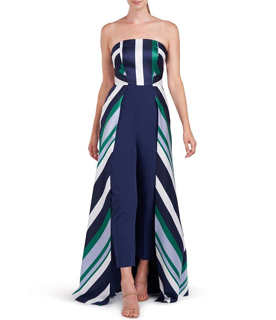 Kay Unger Striped Jacquard Strapless Sleeveless Walk Through Jumpsuit Product Image