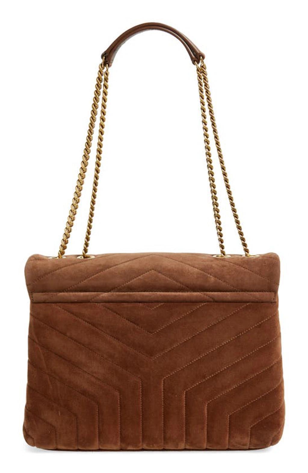 SAINT LAURENT Loulou Medium Ysl Monogram Suede Flap Shoulder Bag In Bark Brown Product Image