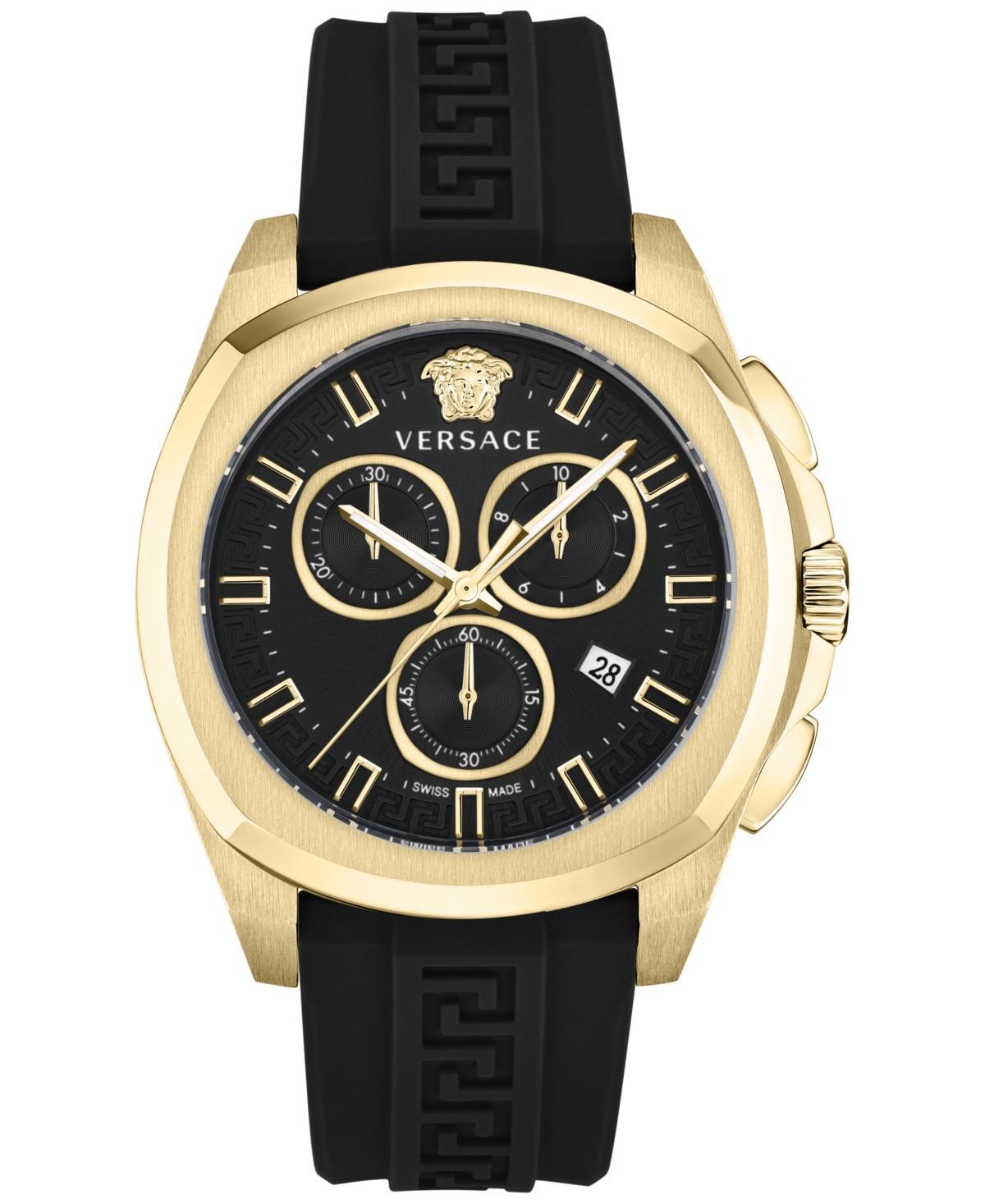 Versace Mens Swiss Chronograph Geo Black Silicone Strap Watch 43mm Product Image