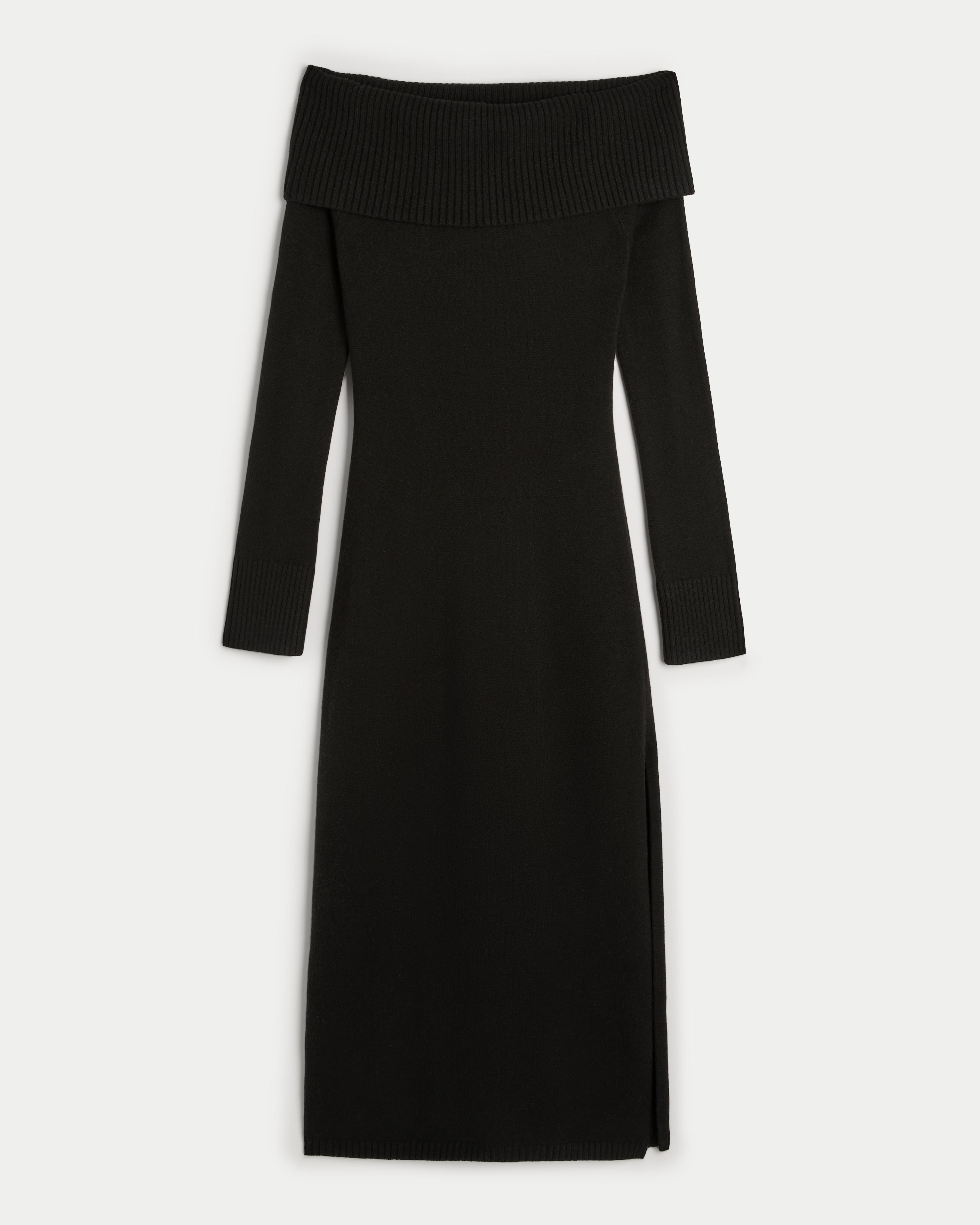 Off-the-Shoulder Midi Sweater Dress Product Image