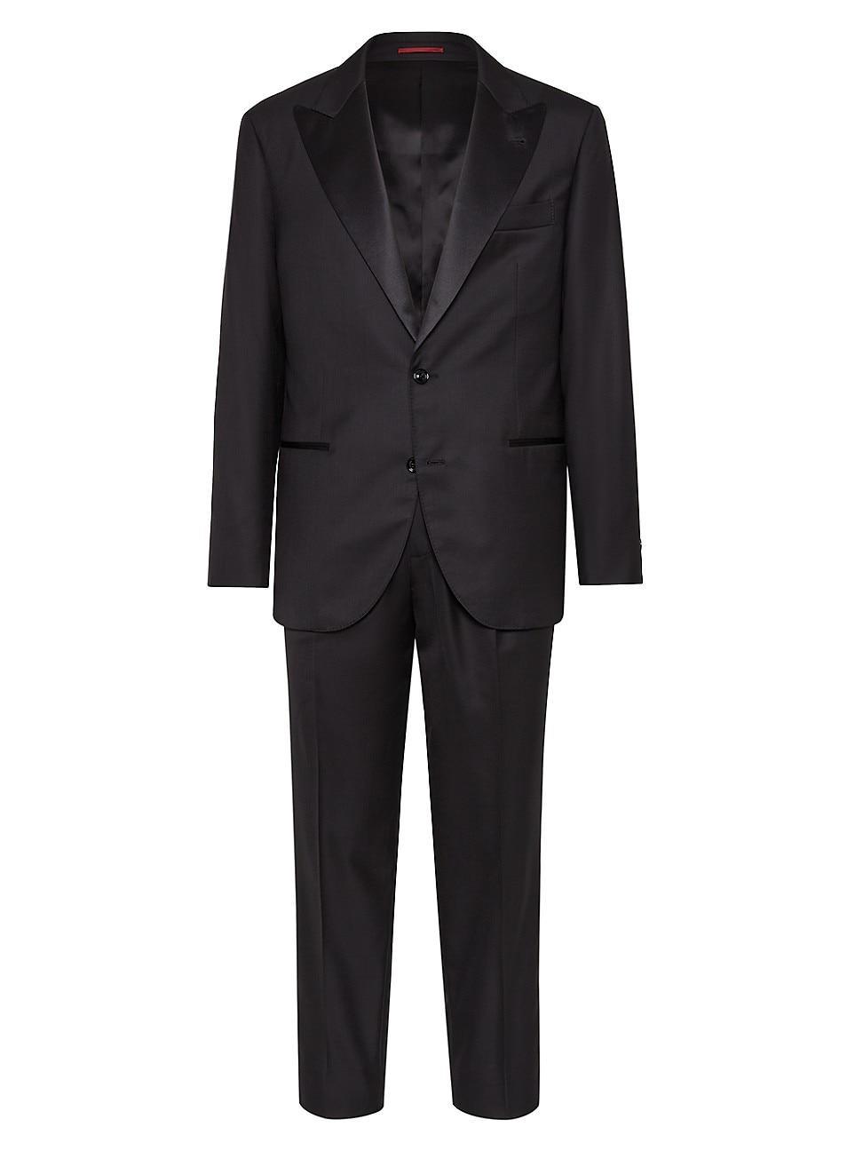 Mens Lightweight Virgin Wool and Silk Twill Tuxedo with Peak Lapel Jacket and Pleated Trousers Product Image