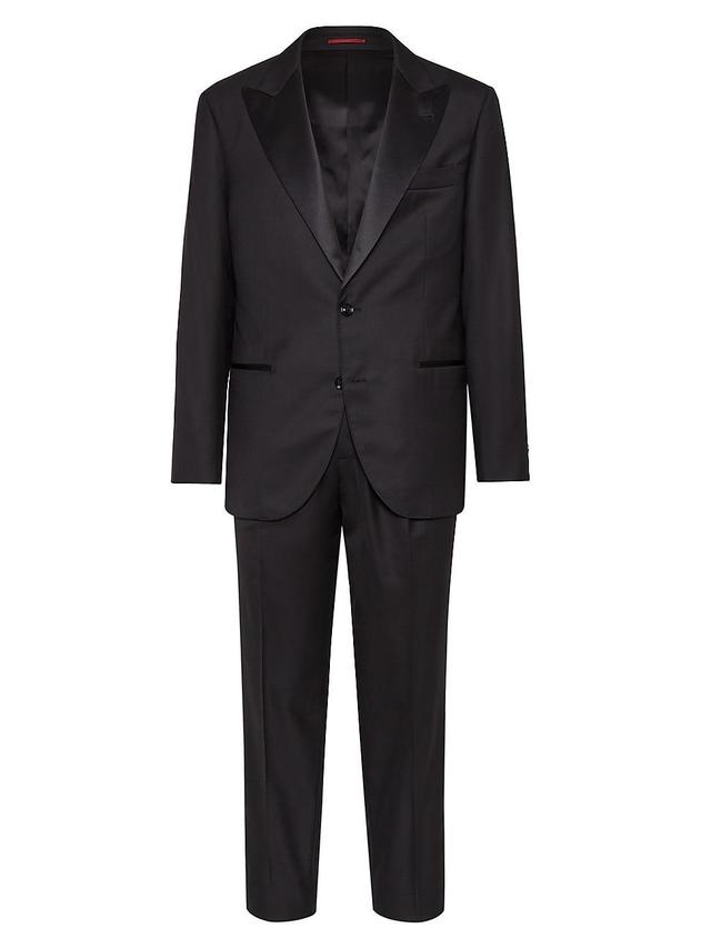 Mens Lightweight Virgin Wool and Silk Twill Tuxedo with Peak Lapel Jacket and Pleated Trousers Product Image