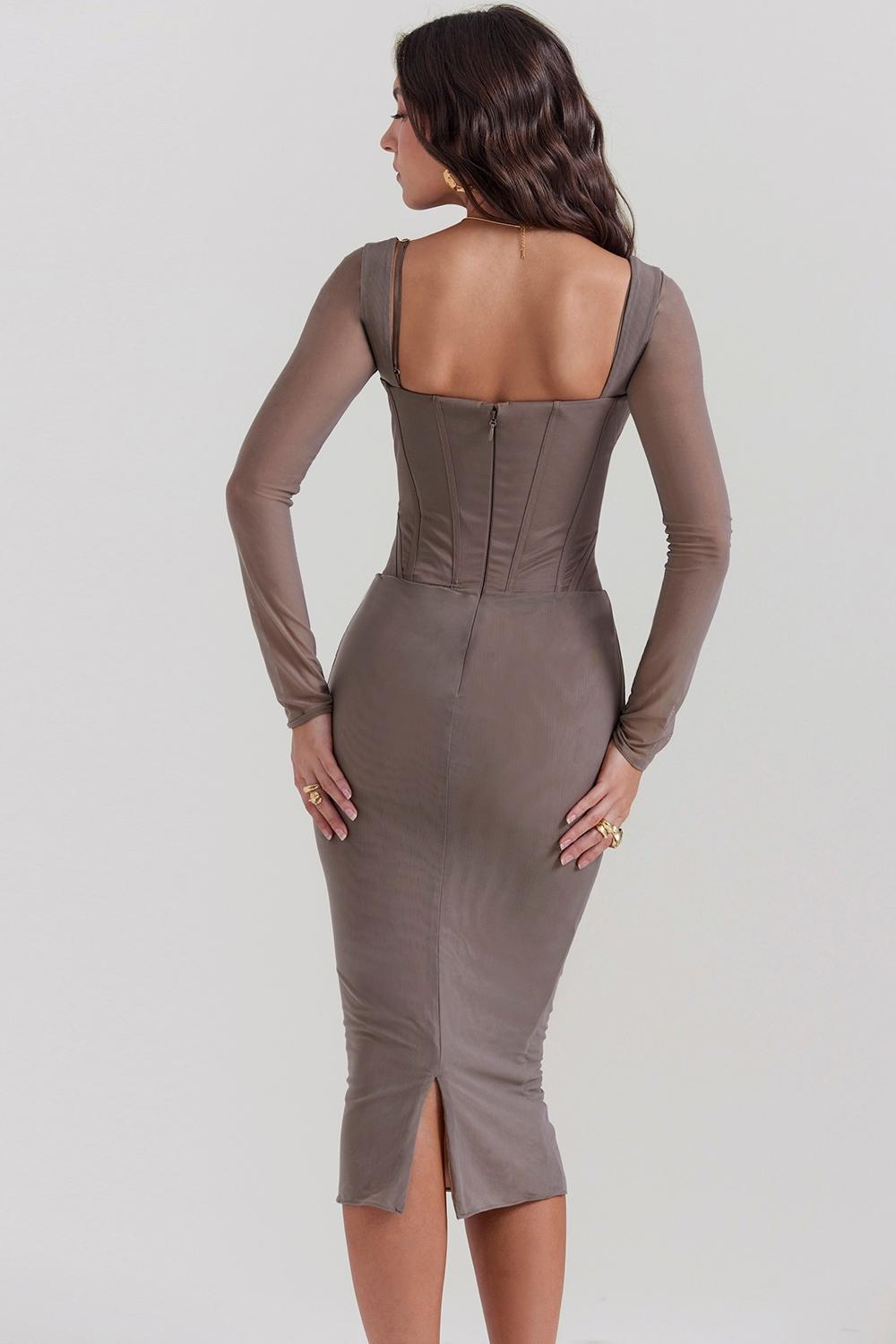 Safran Mocha Corset Midi Dress Product Image