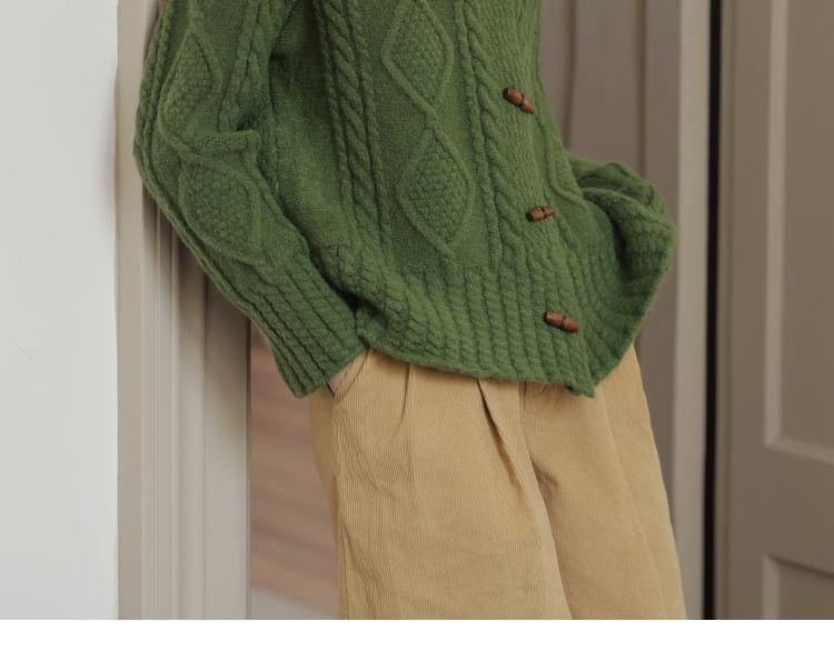 Collared Plain Cable Knit Toggle Cardigan Product Image