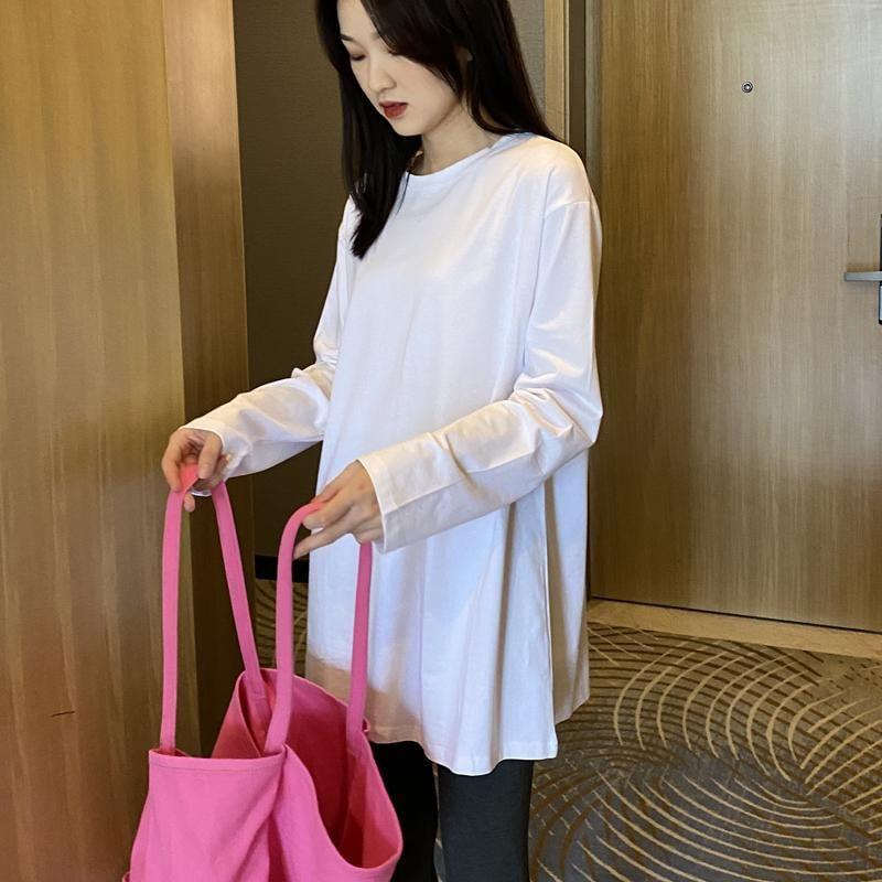 Long-Sleeve Crew Neck Plain Long Tee Product Image