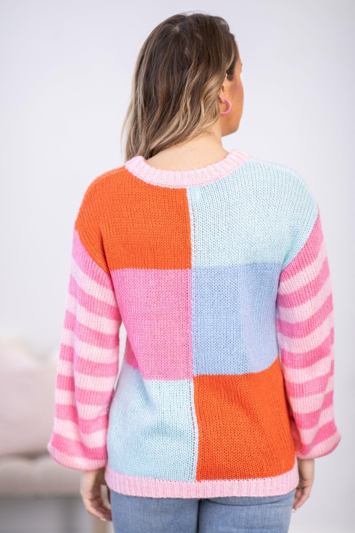 Pink and Blue Colorblock Stripe Sleeve Sweater Product Image