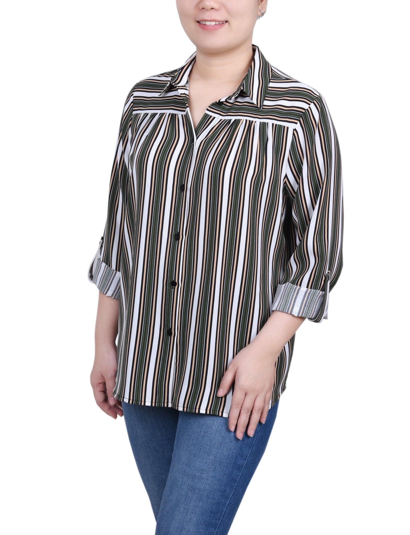 NY Collection Long Roll Tab Sleeve Blouse - Petite Product Image