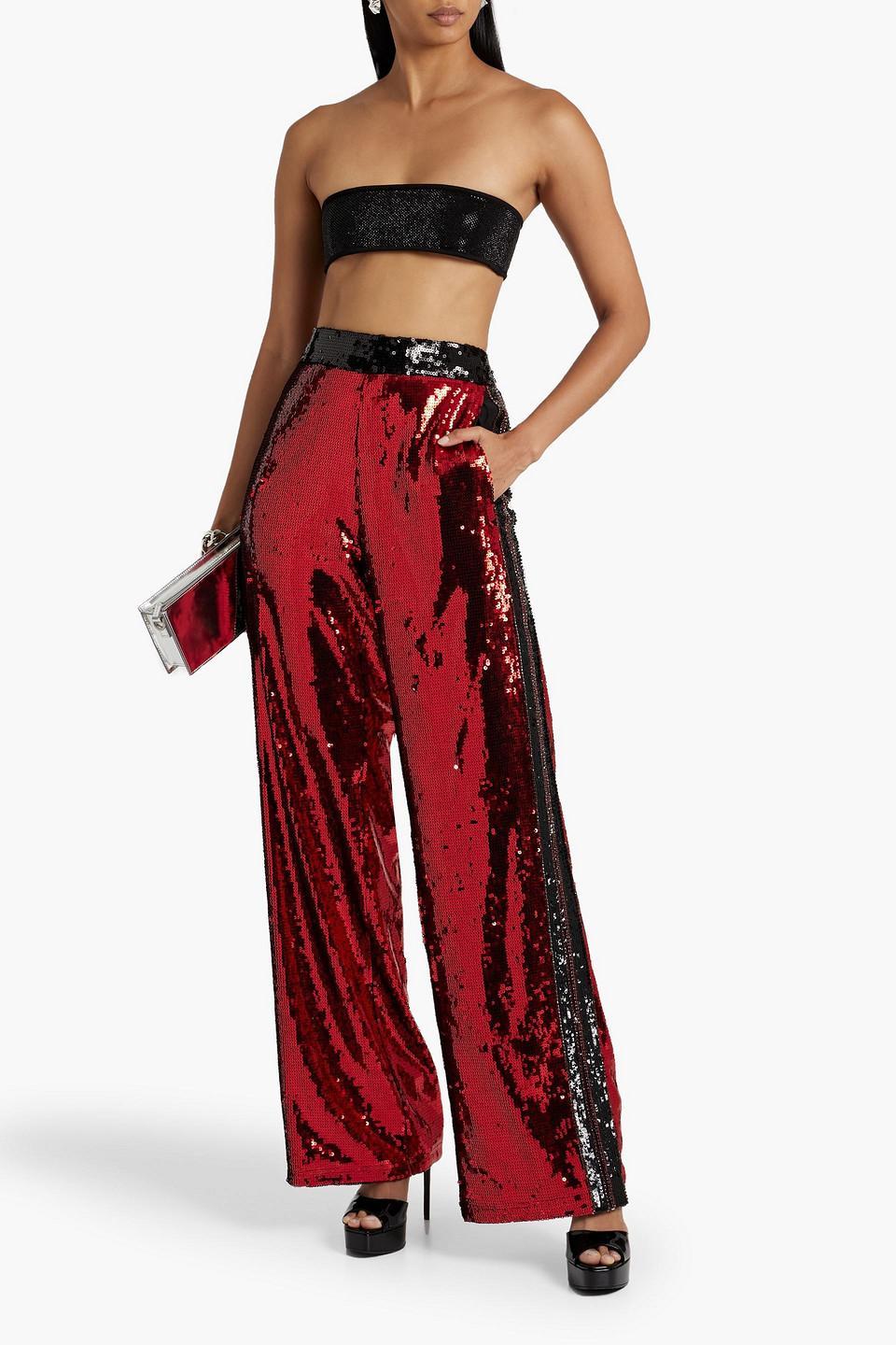 Embellished Tulle Wide-leg Pants In Red Product Image