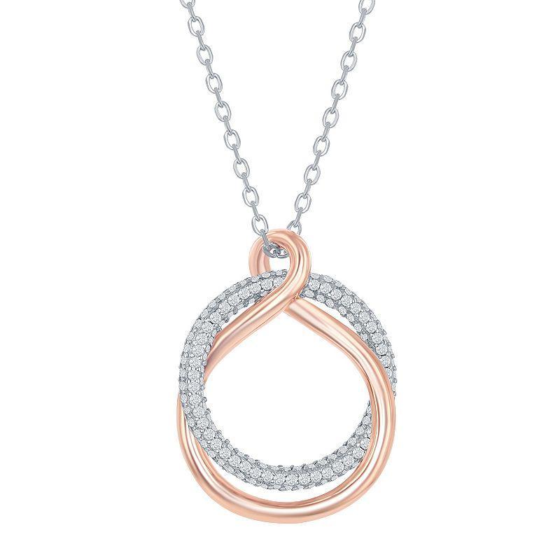 Sterling Silver Cubic Zirconia High Polish Twist Pendant Necklace, Womens Rose Gold Tone Product Image