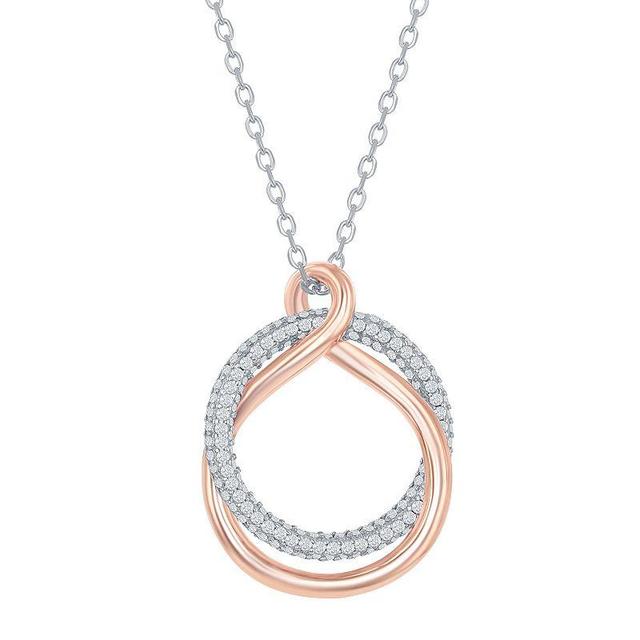 Sterling Silver Cubic Zirconia High Polish Twist Pendant Necklace, Womens Rose Gold Tone Product Image