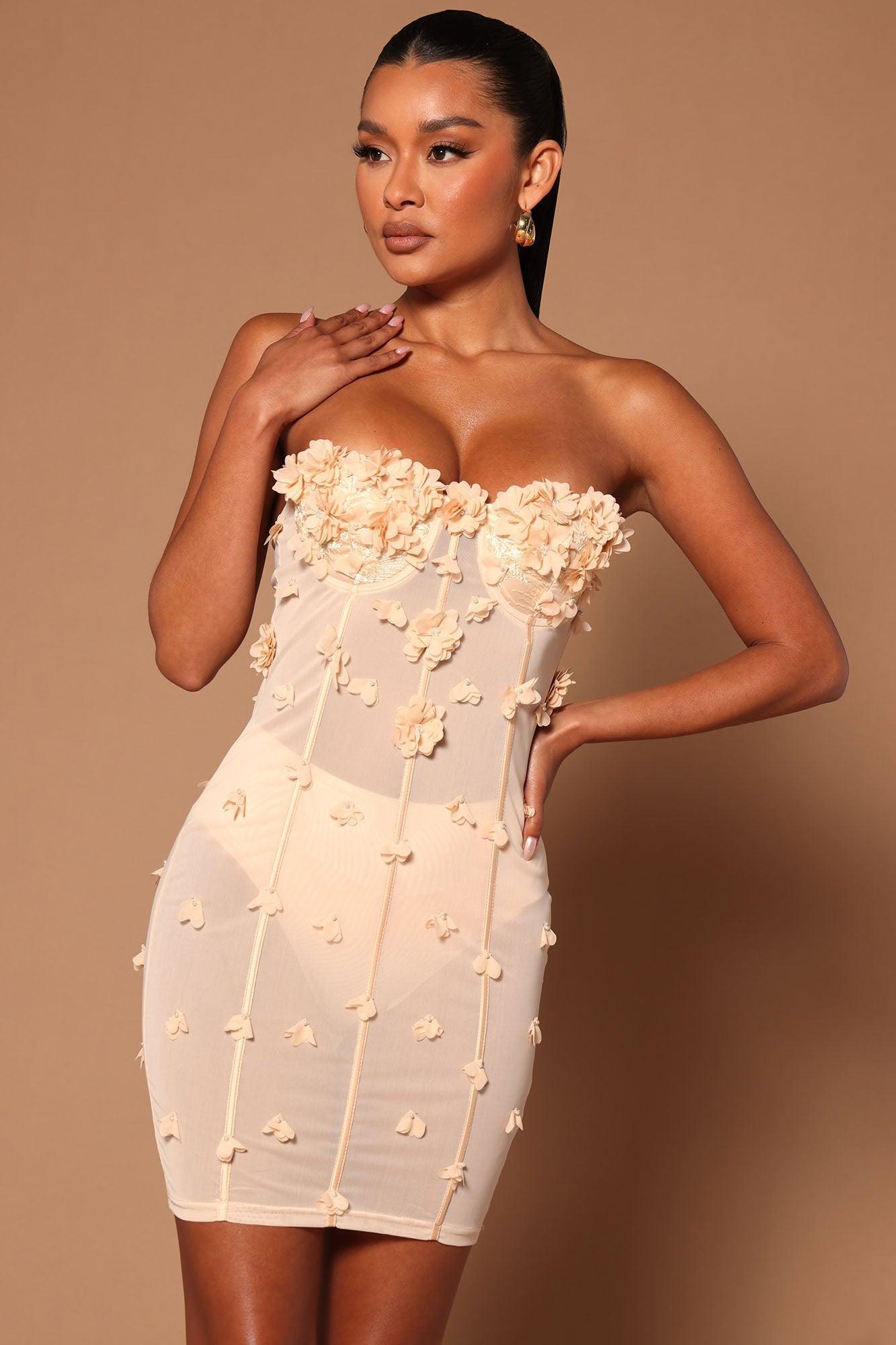 Amelia Rose Corset Mini Dress - Nude Product Image