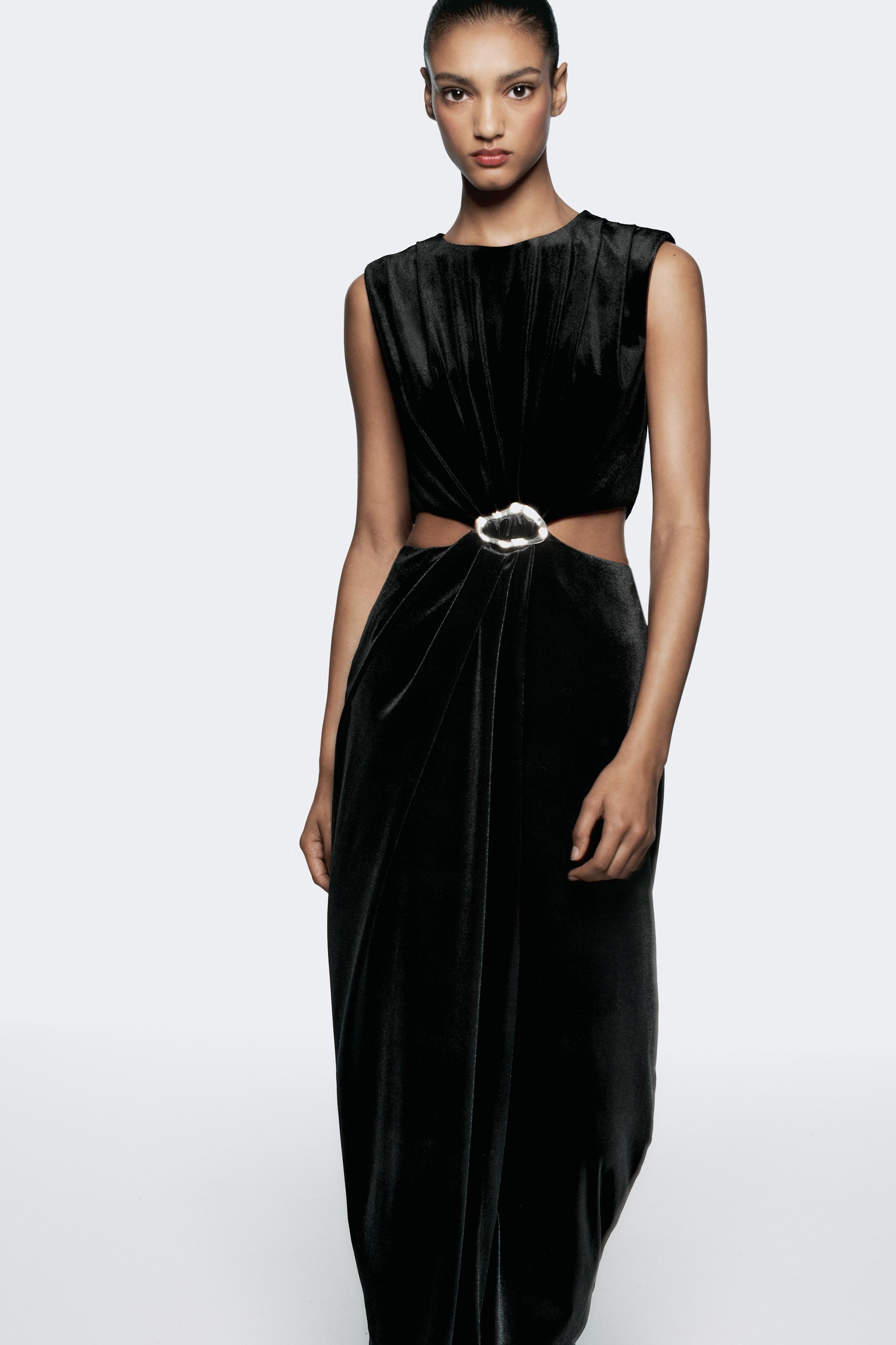 BUCKLED VELVET MIDI DRESS Product Image