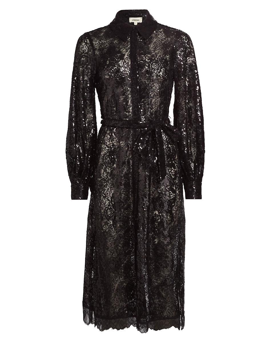 Womens Frida Embellished Lace Button-Front Midi-Shirtdress Product Image