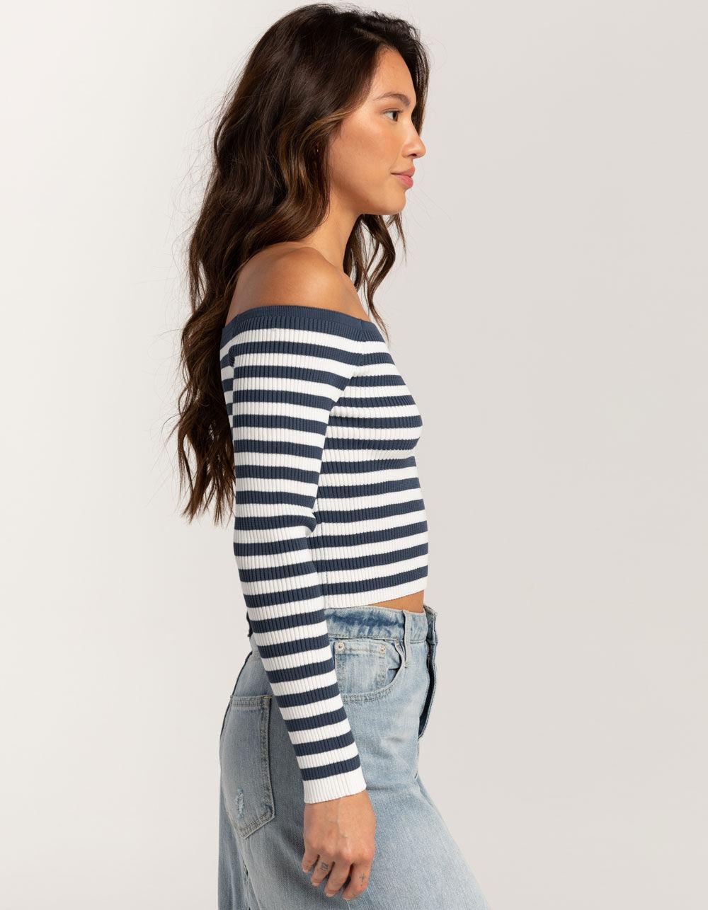 RSQ Womens Stripe Off The Shoulder Long Sleeve Top Product Image