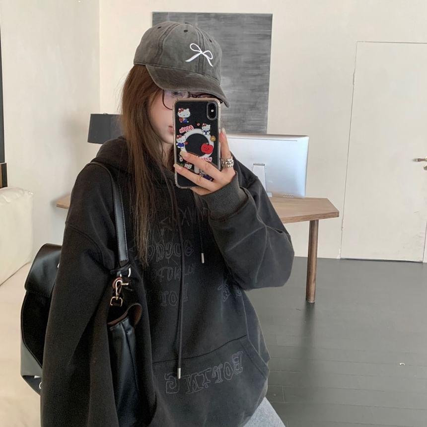 Drawstring Drop Shoulder Lettering Oversized Hoodie / Drawstring Waist Plain Wide Leg Pants Product Image