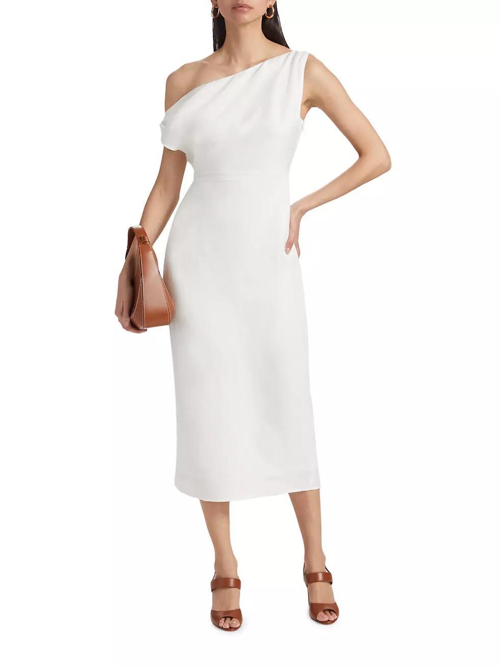 Off-the-Shoulder Linen-Blend Midi-Dress Product Image