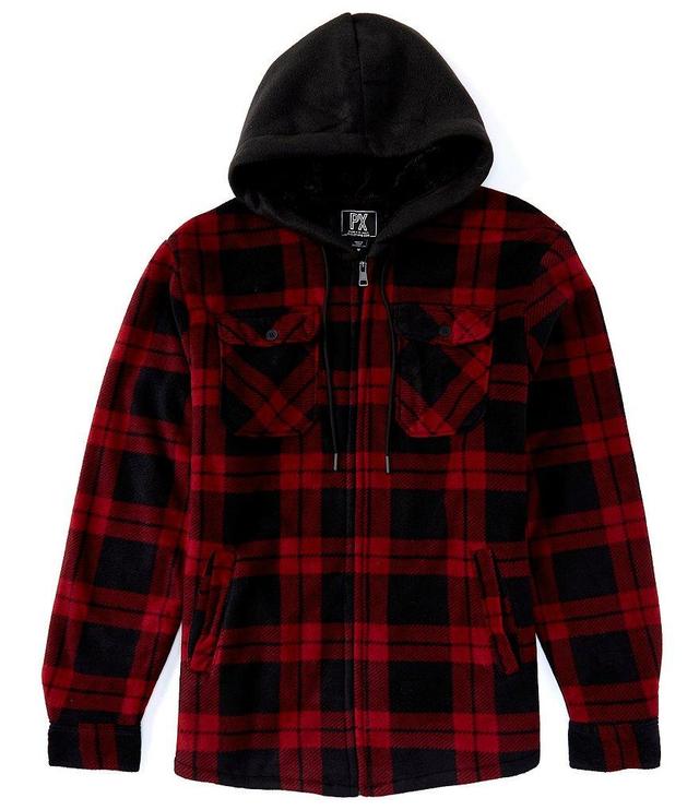 PX Clothing Long Sleeve Checked Fleece Hooded Jacket Product Image