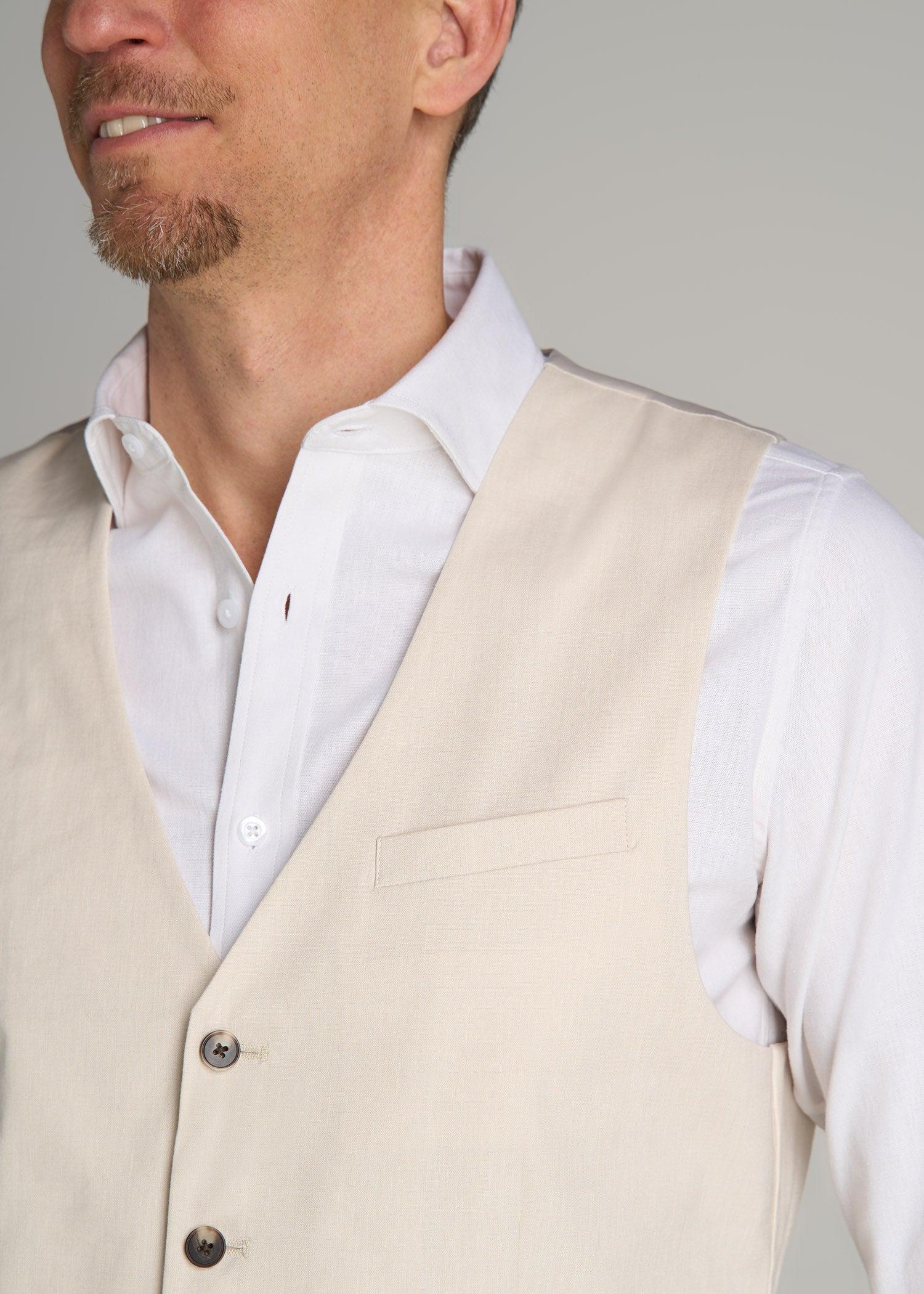 Stretch Linen Suit Vest for Tall Men in Light Beige Linen Male Product Image