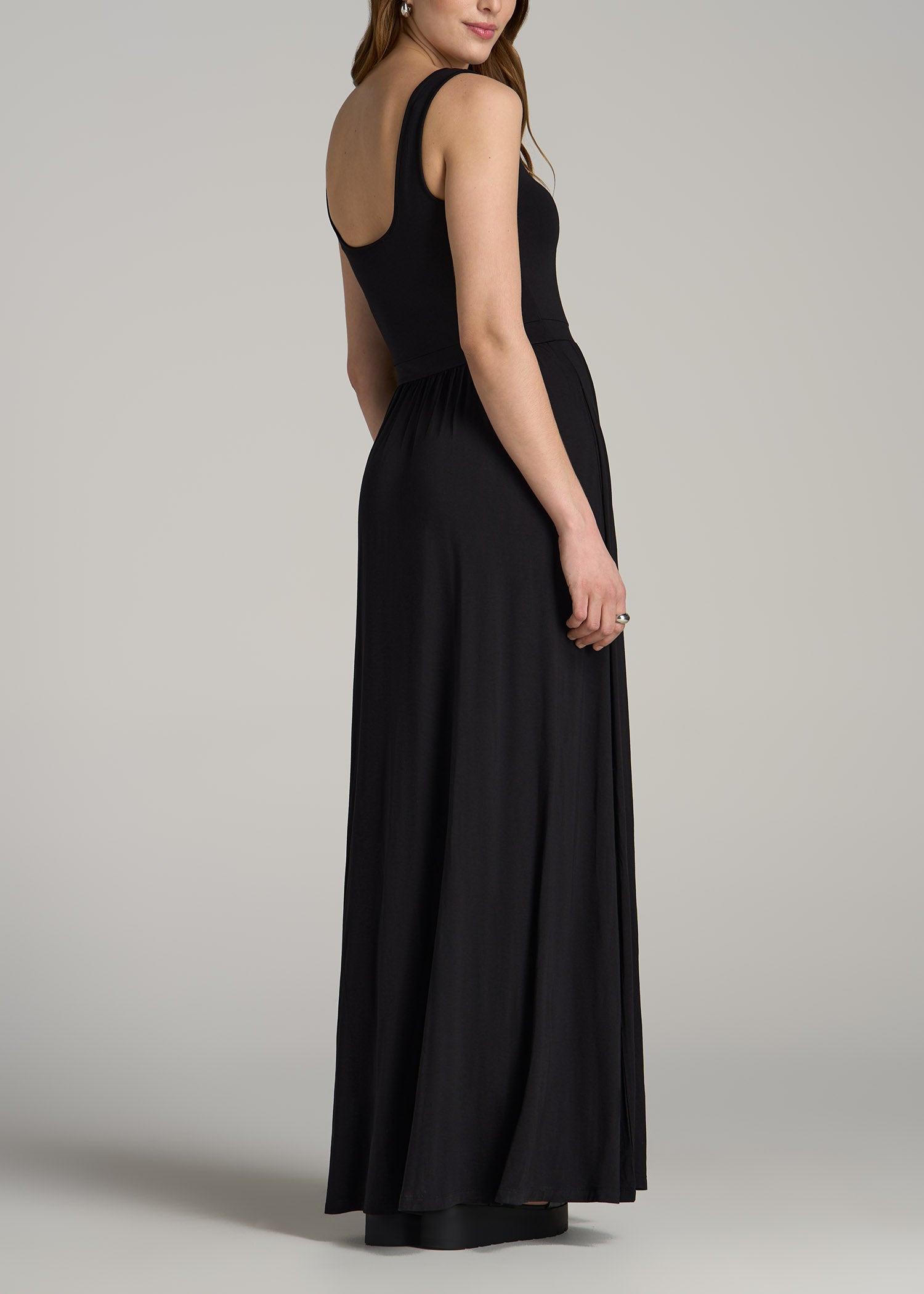 Jersey Tank Maxi Dress with Pockets for Tall Women in Black Female Product Image