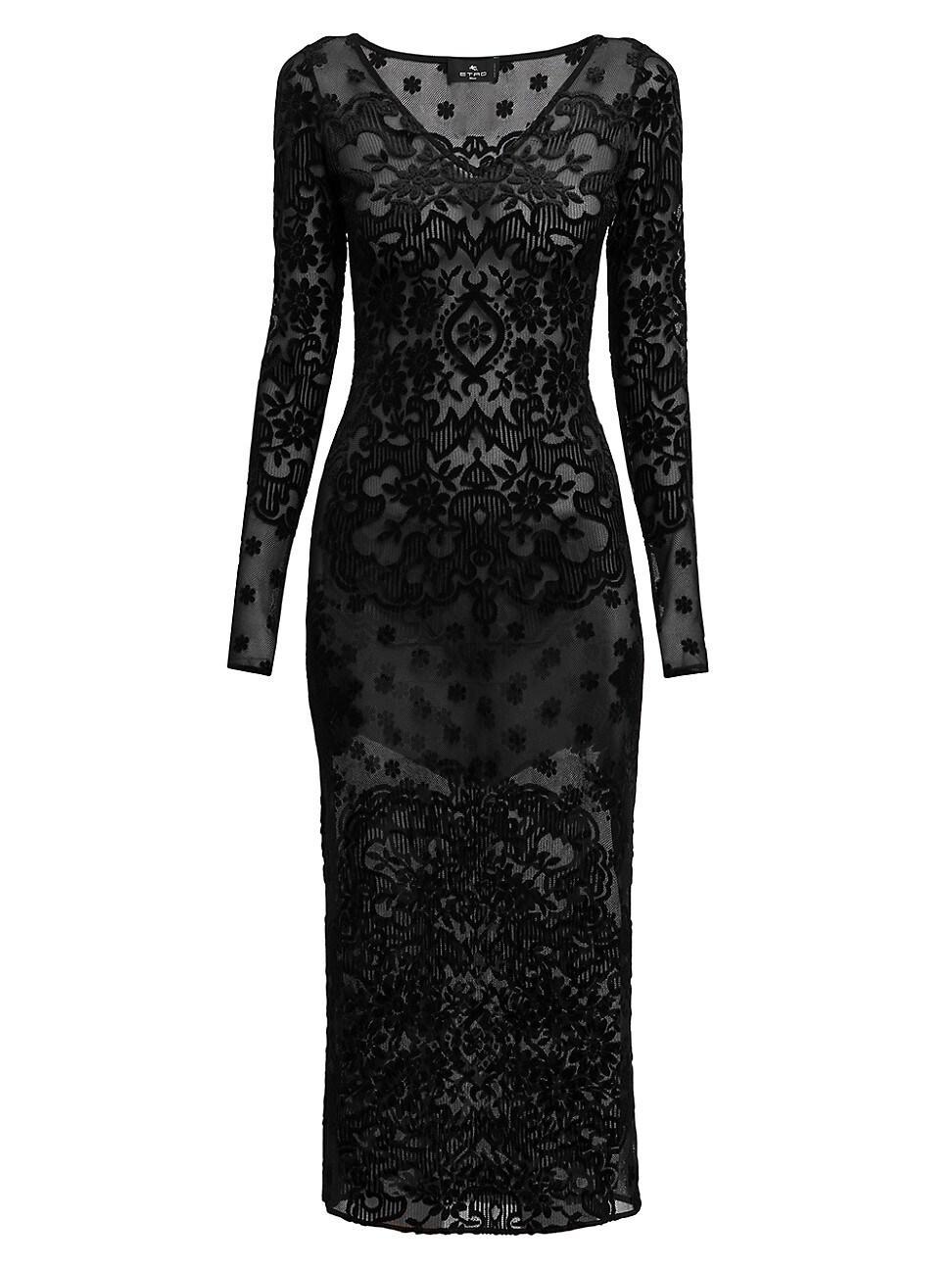 Womens Floral Velvet Mesh Midi-Dress Product Image