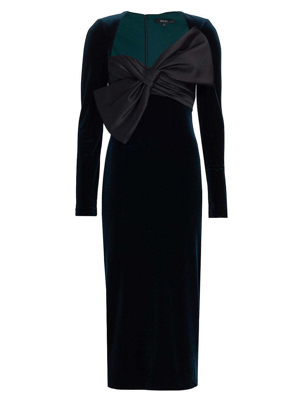 Womens Velvet Bow Midi-Dress Product Image