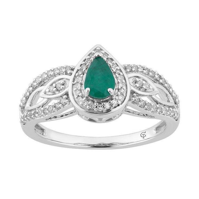 10k White Gold Emerald & 1/4 Carat T.W. Diamond Teardrop Ring, Womens Green Product Image