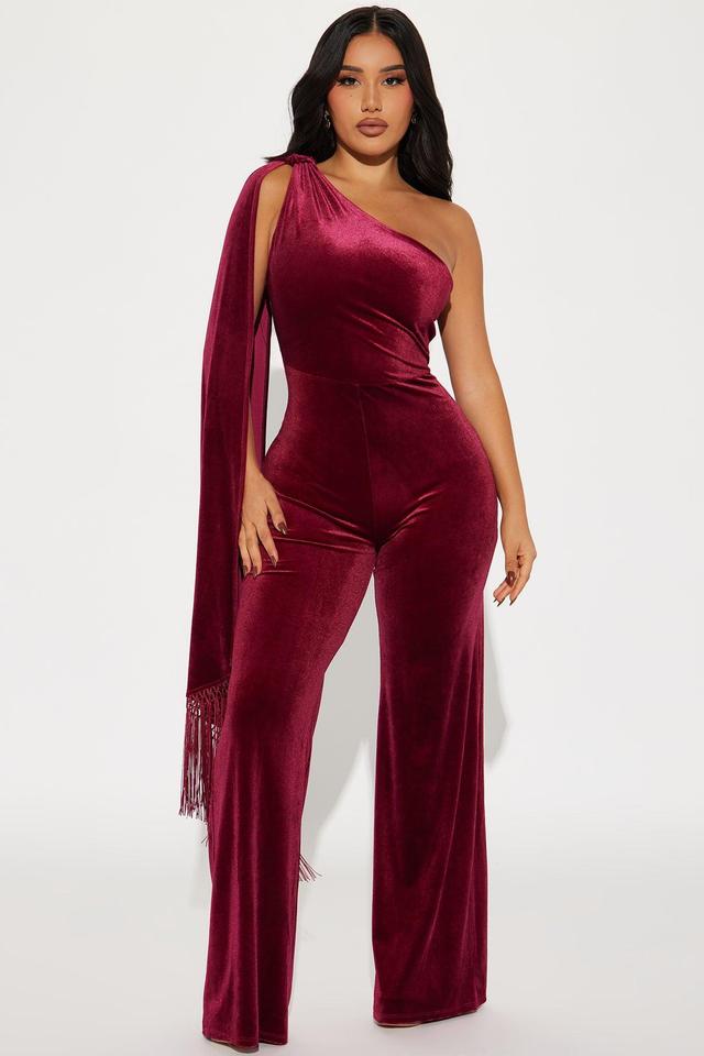 Fashion Fusion Velvet Jumpsuit - Burgundy Product Image