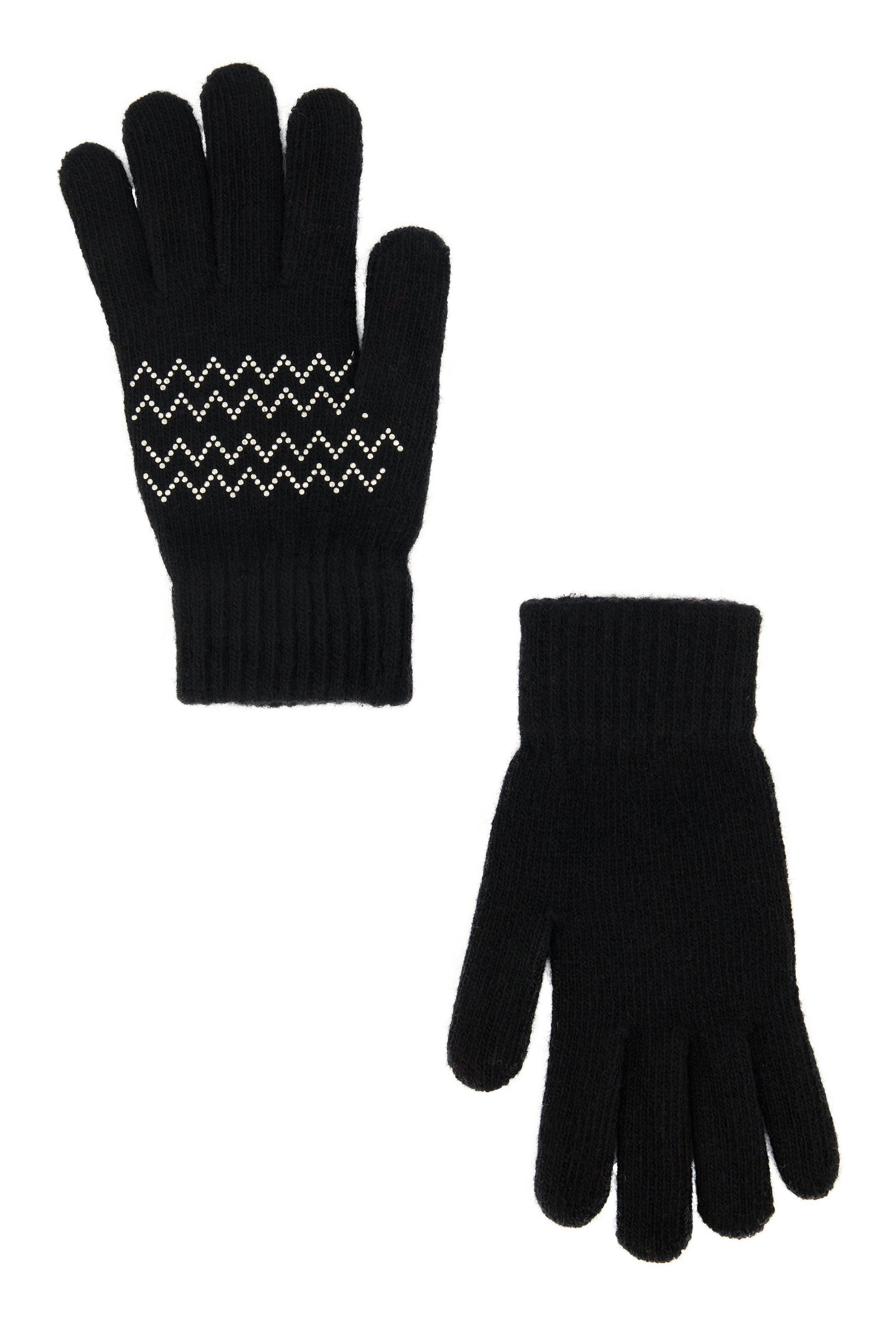 Rhinestone Chevron Detail Wool Gloves Female Product Image