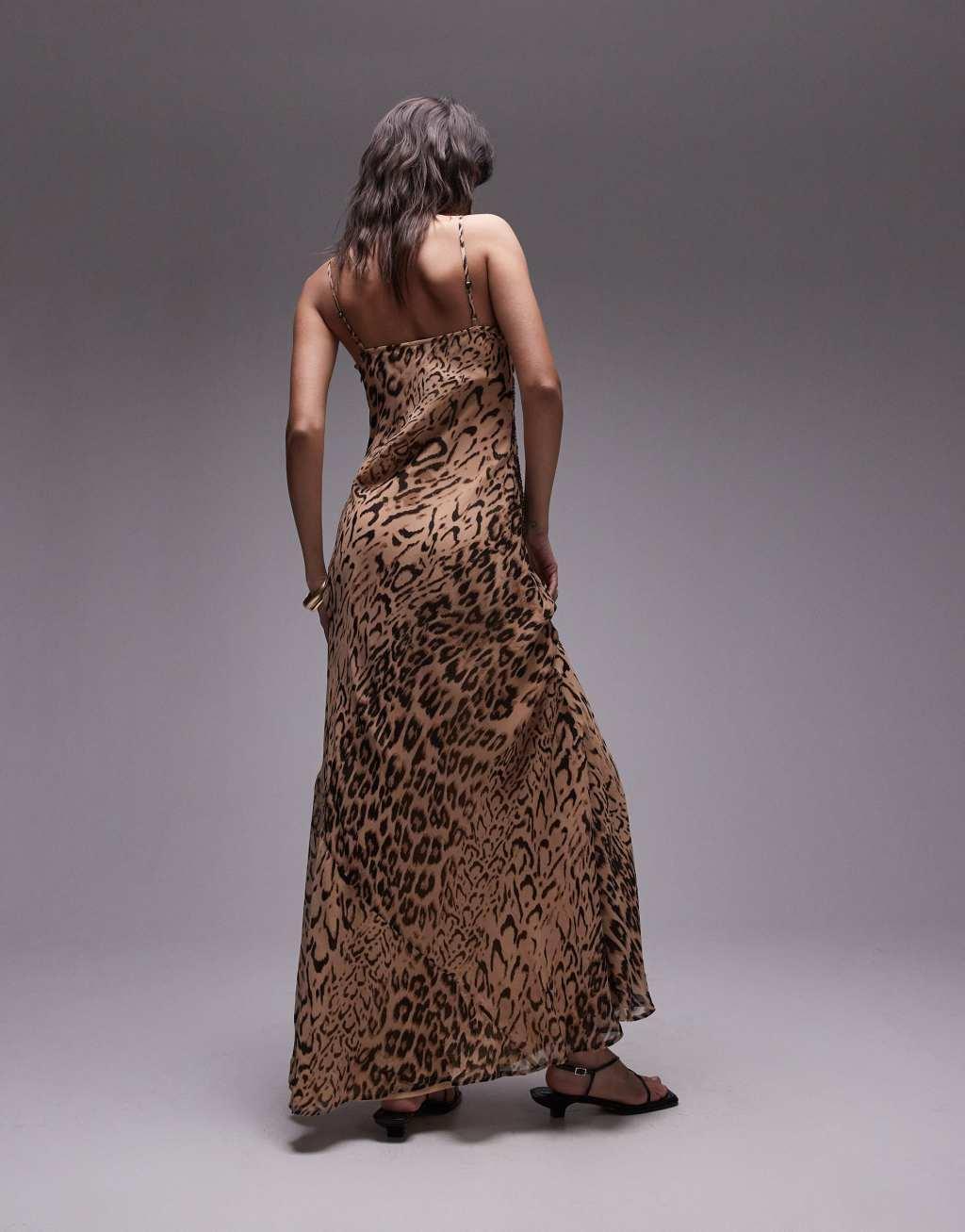 Topshop animal embellished maxi slip dress in brown Product Image