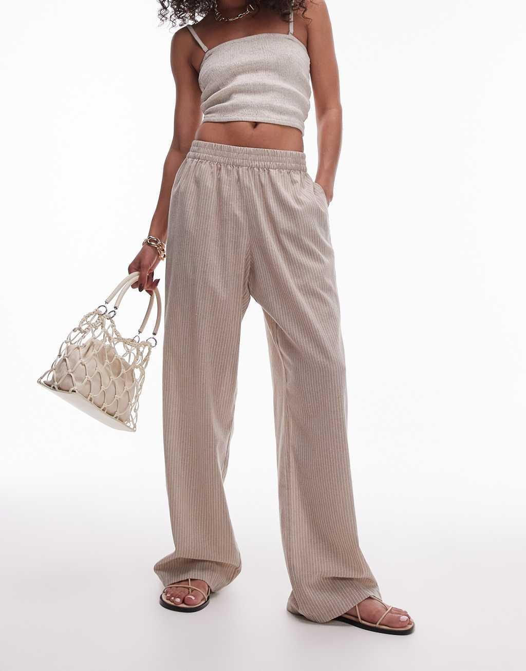 Topshop pinstripe cotton sweatpants in sand product image