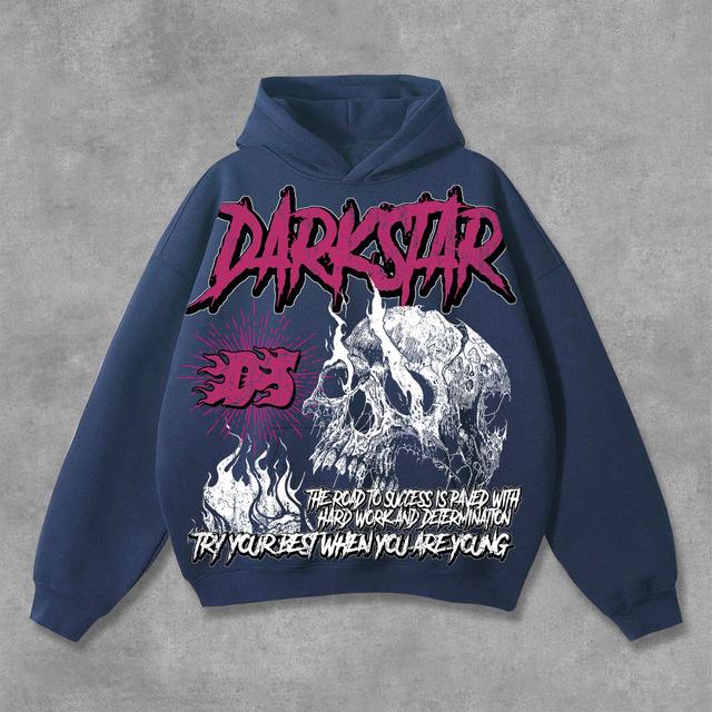 Hellstar Flame Skull Graphic Print Cotton Solid Pocket Hoodie Product Image