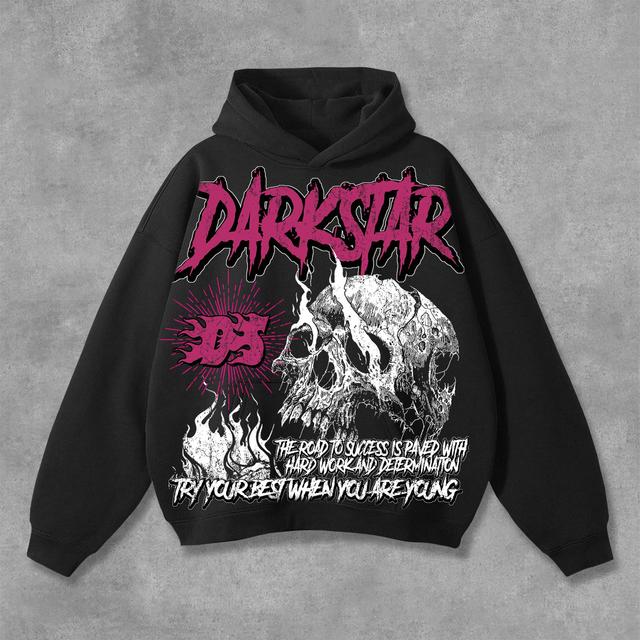 Hellstar Flame Skull Graphic Print Cotton Solid Pocket Hoodie Product Image