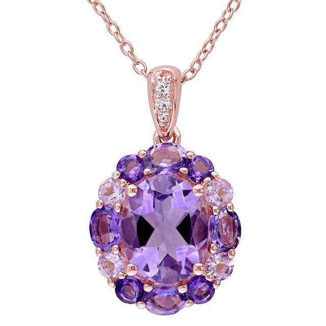 Stella Grace 18k Rose Gold Over Silver Multi-Amethyst, Rose de France Amethyst & White Topaz Floral Pendant Necklace, Womens Multicolor Product Image