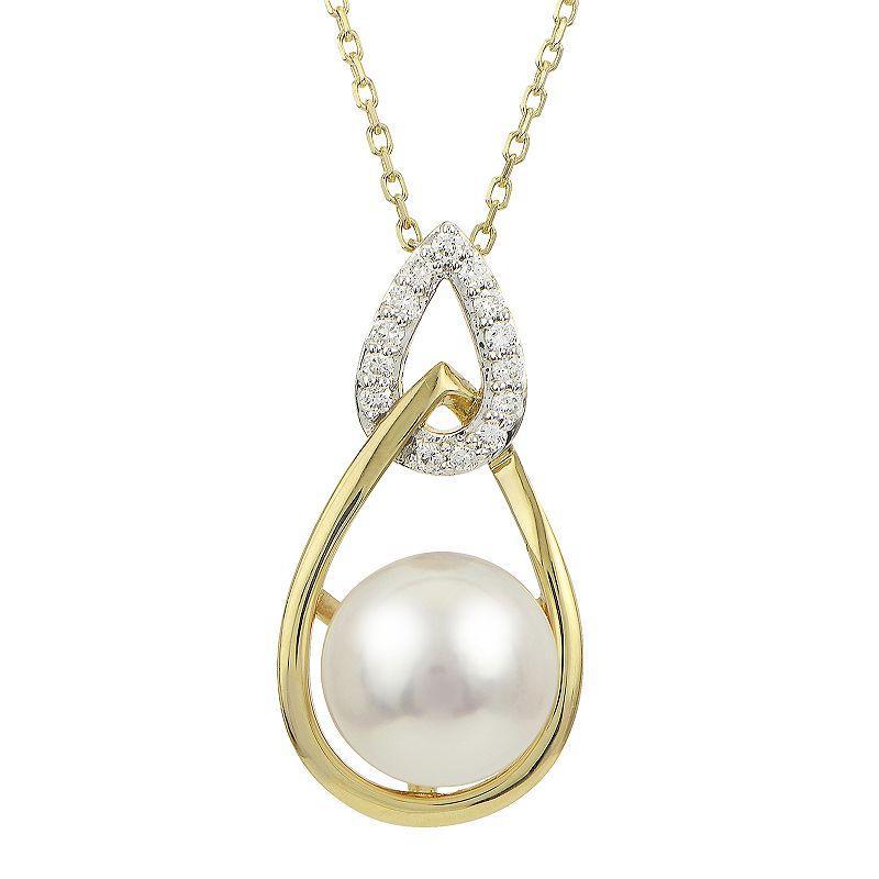 PearLustre by Imperial 14k Gold Akoya Cultured Pearl & Diamond Accent Pendant Necklace, Womens Product Image