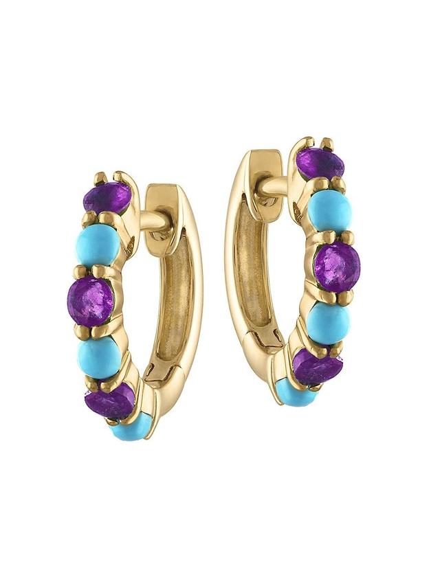 Womens 14K Yellow Gold & Multi-Gemstone Huggie Hoop Earrings Product Image