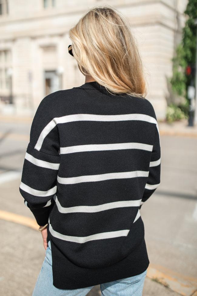 Crushing On You Black And Ivory Striped Crew Neck Sweater FINAL SALE Product Image