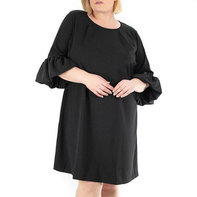 Plus Size Nina Leonard Balloon-Sleeve Crepe Swing Dress, Womens Product Image