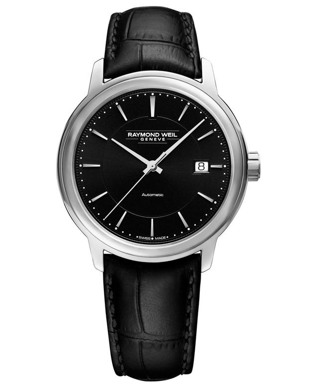 Raymond Weil Mens Swiss Automatic Maestro Black Leather Strap Watch 40mm - Black Product Image