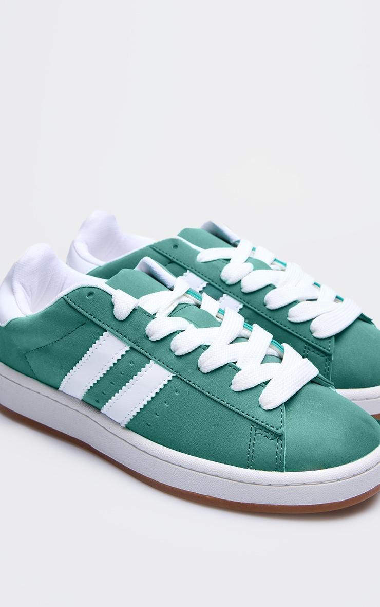 Green Faux Suede Stripe Chunky Lace Up Sneakers Product Image