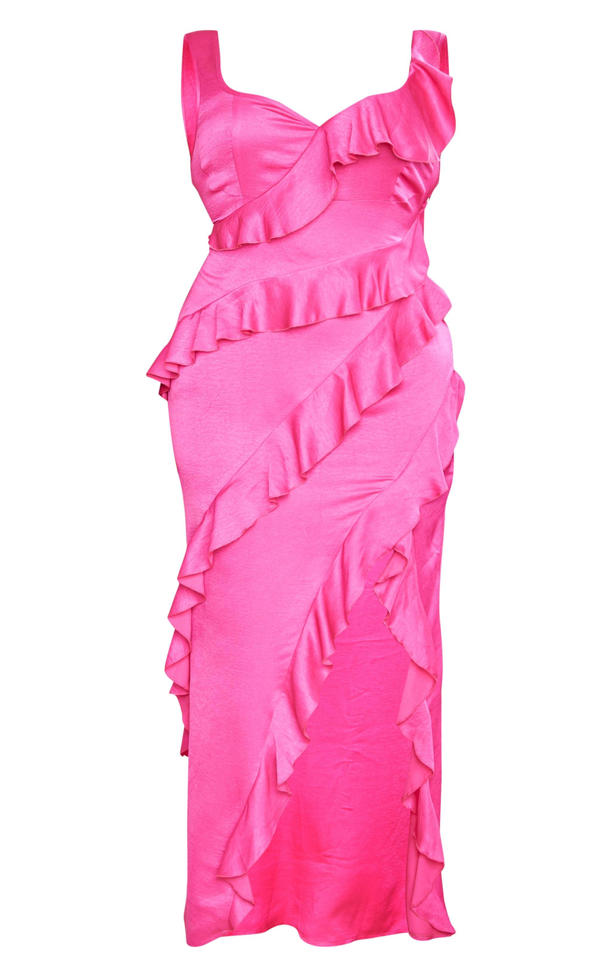 Plus Pink Satin Frill Layered Maxi Dress Product Image