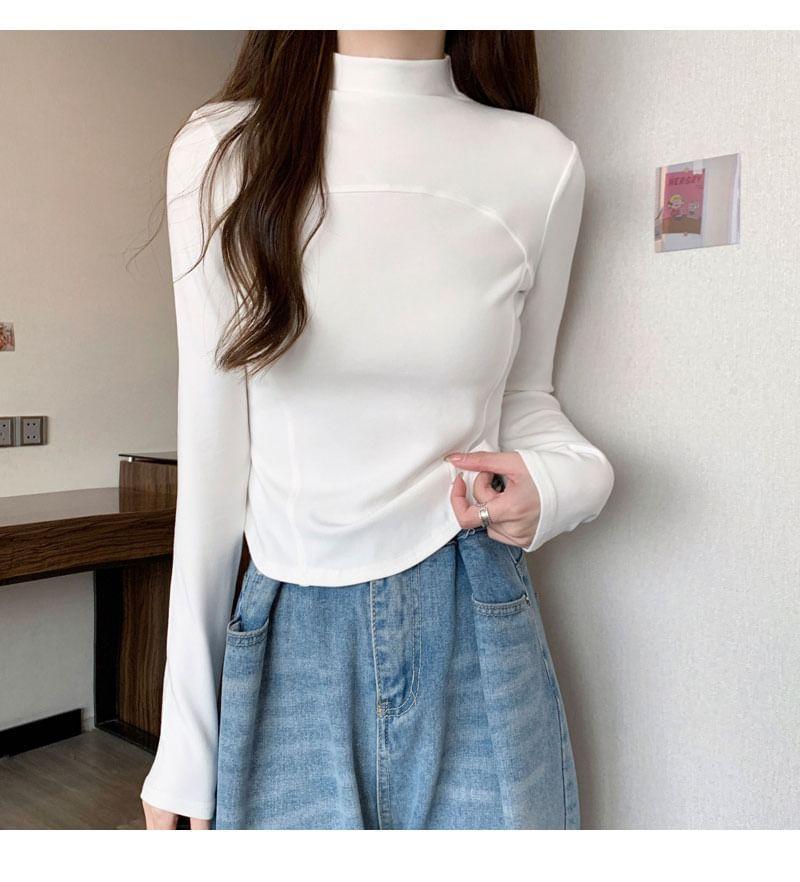 Long-Sleeve Mock Neck Plain Top Product Image