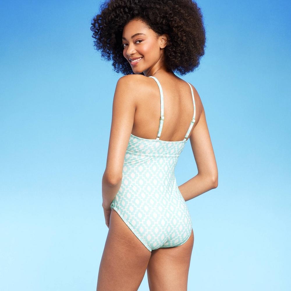 Womens U-Wire One Piece Swimsuit - Shade & Shore Light Blue Geo Print Product Image