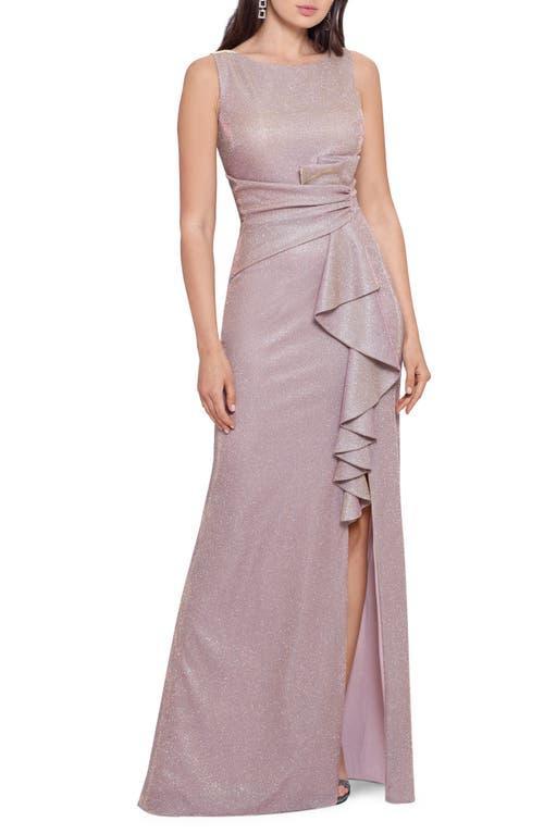 Betsy & Adam Boatneck Glitter Knit Gown (White/Pink/Gold) Women's Clothing Product Image